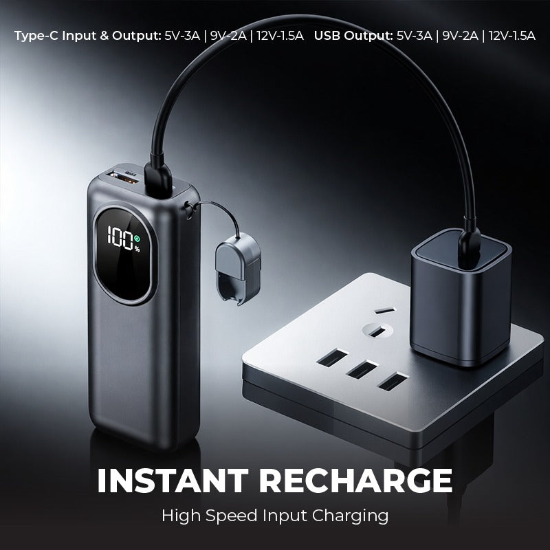Quickpower World Mini Powerbank With LED Torch Light 10000MAH showcasing instant recharge feature.