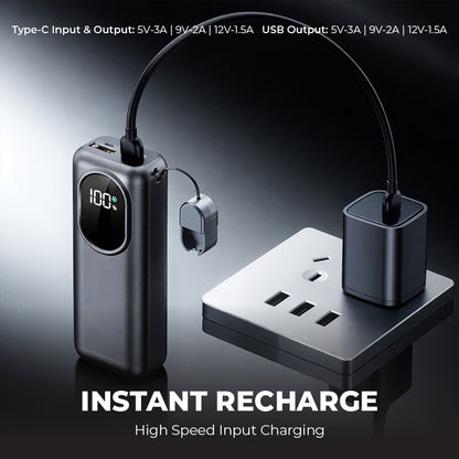 Quickpower World Mini Powerbank With LED Torch Light 10000MAH showcasing instant recharge feature.