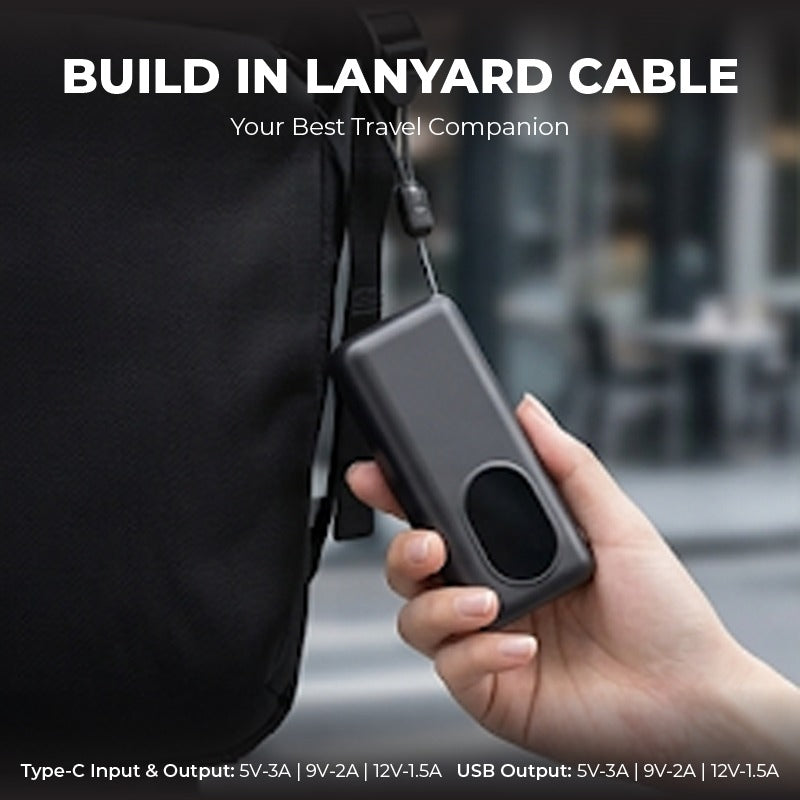 Quickpower World Mini Powerbank With LED Torch Light 10000MAH featured with built-in lanyard cable.