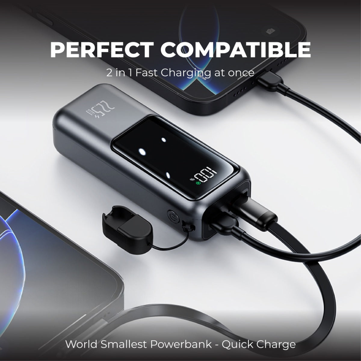 10000mAh World Smallest Powerbank QC3.0 + PD22.5W Super Quick Charge with dual fast charging capability.