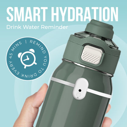 Drink Water Reminder Device on a stylish water bottle for smart hydration reminders every 45 minutes.