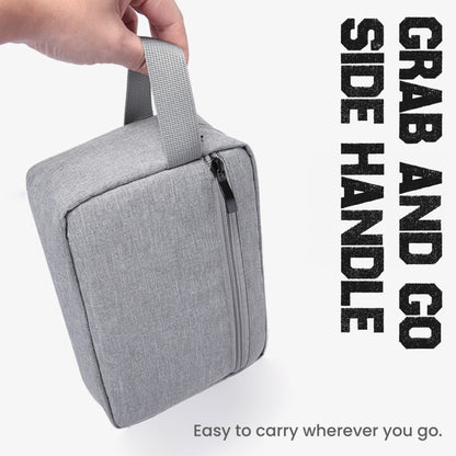 Gadget and Sanitary Pouch in grey with side handle, ideal for corporate gifts and easy to carry.