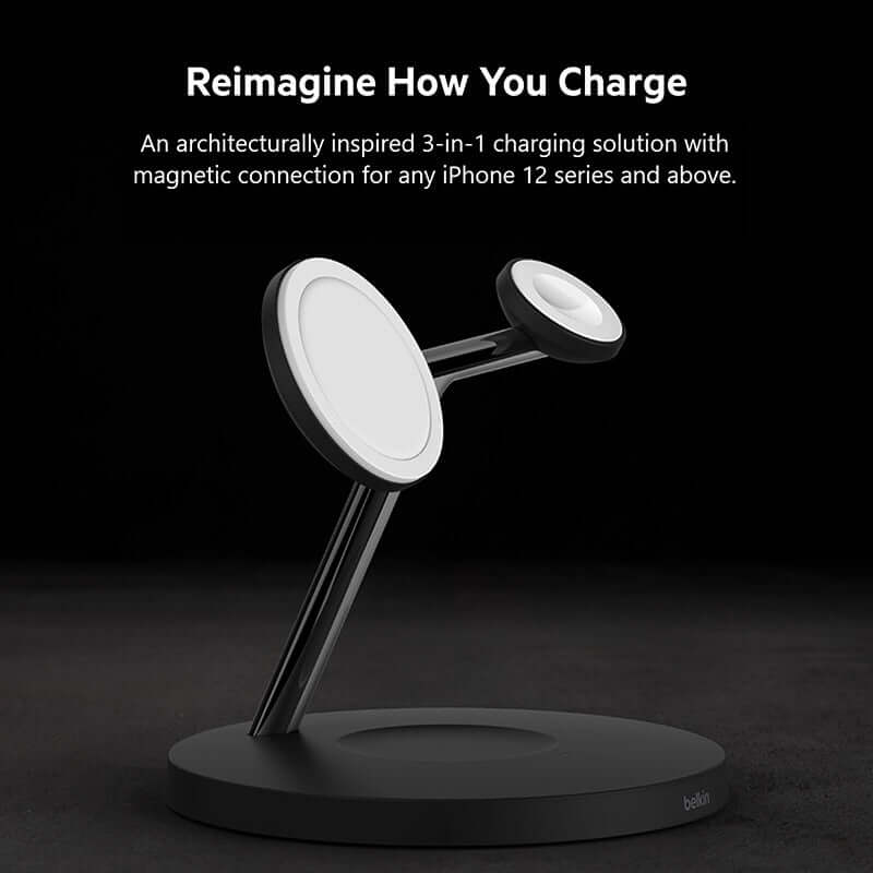 Belkin WIZ017myBK BoostCharge Pro 3-in-1 Wireless Charger with MagSafe 15W Corporate Gifts Singapore