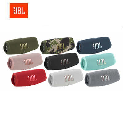 JBL Charge 5 Speaker collection showcasing various colors, perfect as a Corporate Gift for outdoor enjoyment.