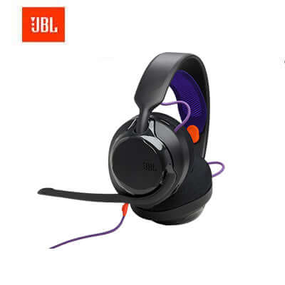 JBL Quantum 250 Wired Gaming Headset showcasing gaming features with vibrant design and adjustable microphone