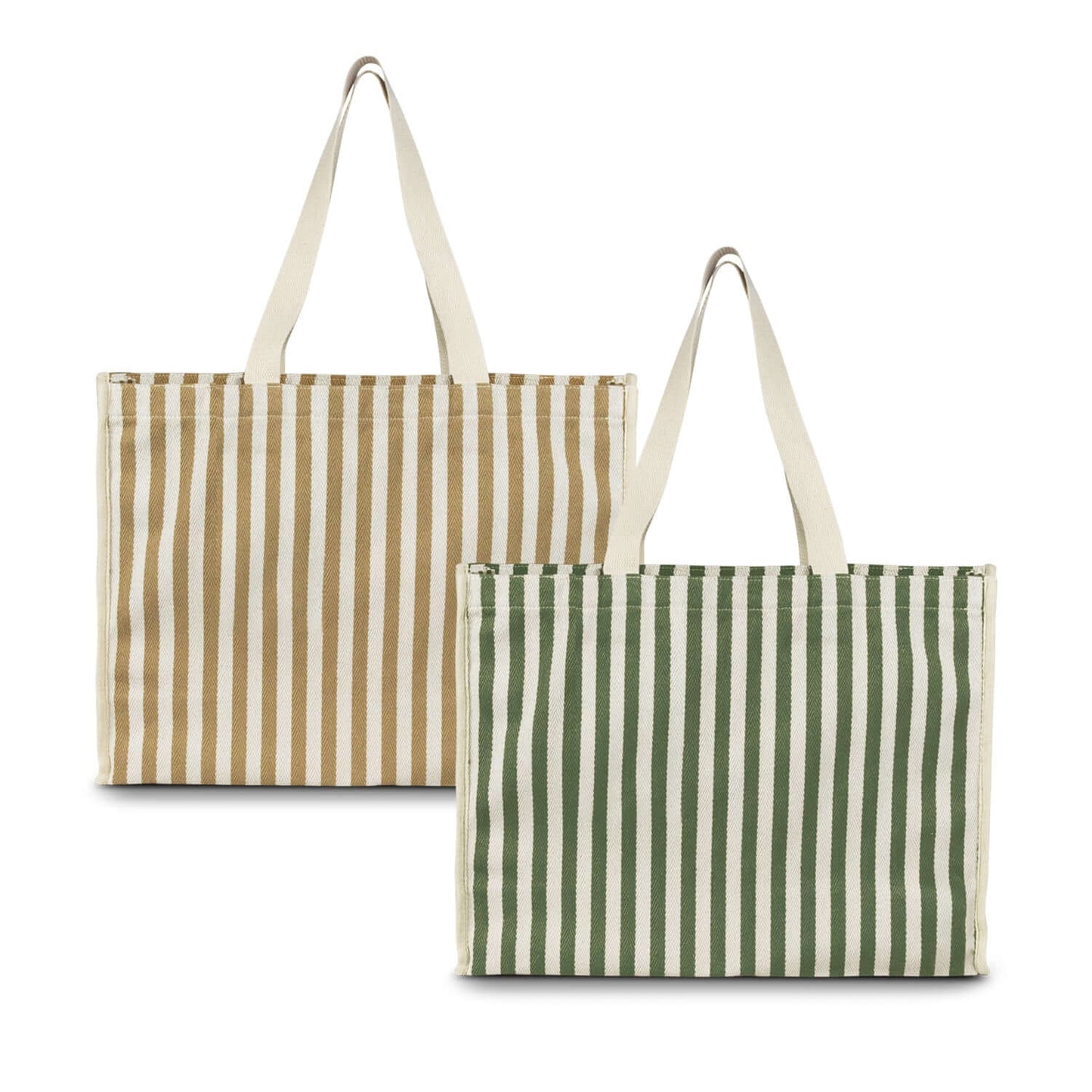 Keepsake Beach Tote Bag featuring herringbone stripe design in green and gold color options.