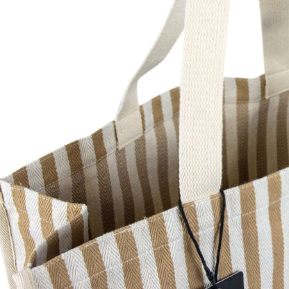 Keepsake Beach Tote Bag interior with herringbone stripe pattern and branded hangtag.