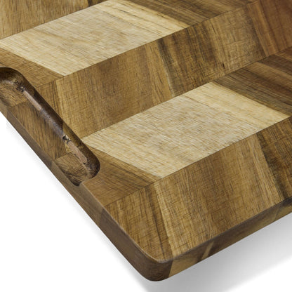 Keepsake Chopping Board featuring a chevron pattern made from natural acacia wood, ideal for corporate gift giving.