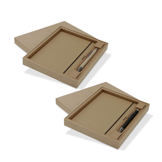 Kraft Notebook and Pen Gift Set presented in an elegant kraft box, ideal for corporate gifts.