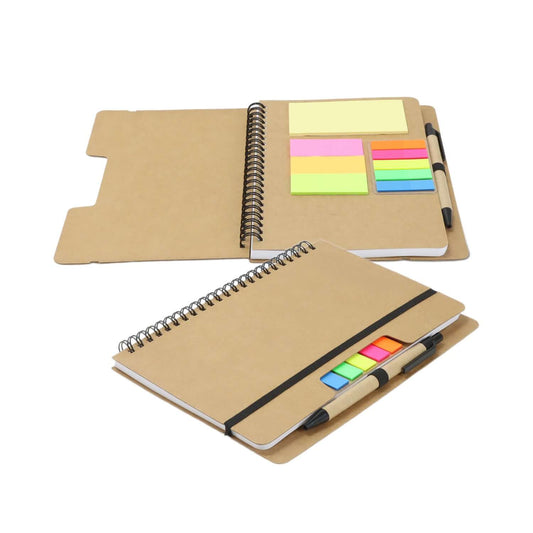 Kraft Notebook with Notes and Flags featuring sticky notes and adhesive flags, ideal for organisation and a great corporate gift.
