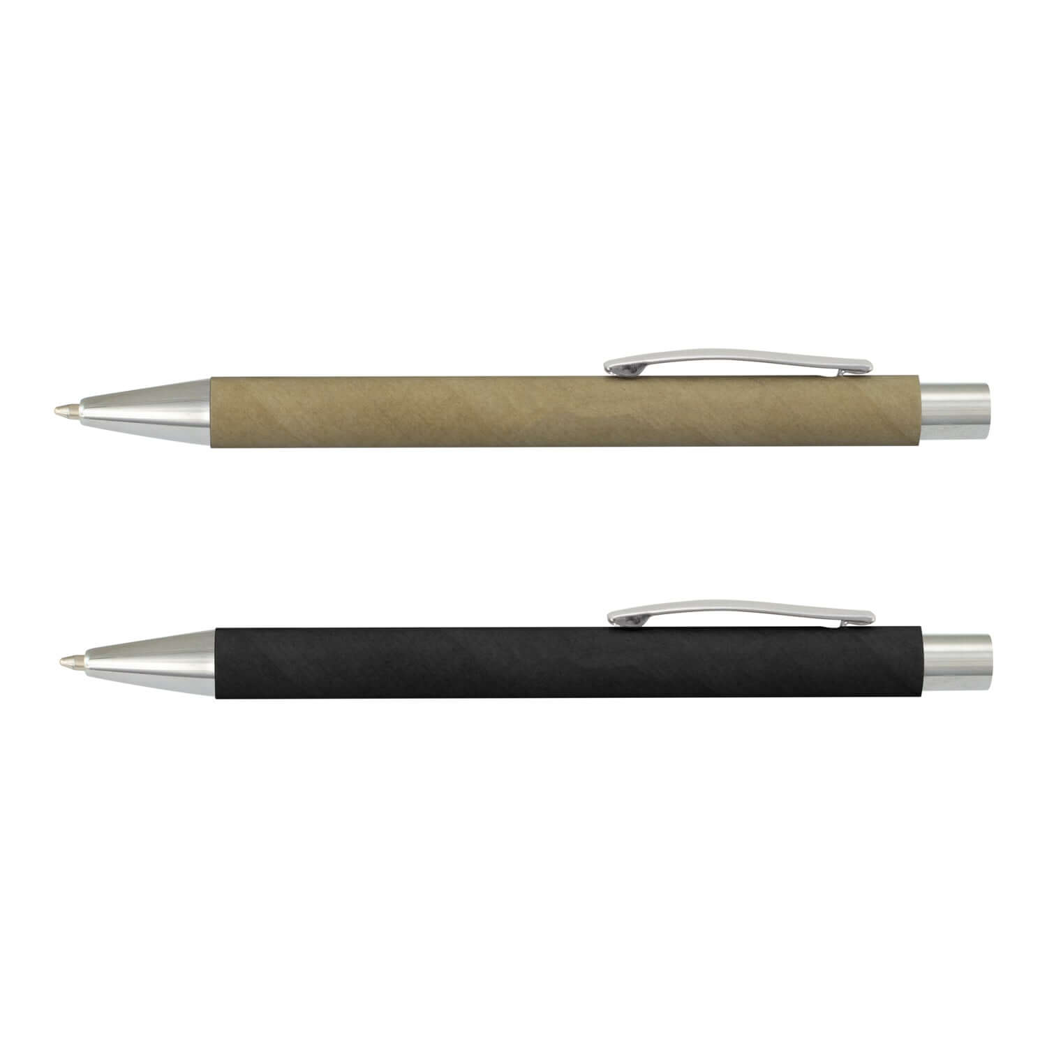 Kraft Notebook and Pen Gift Set featuring a kraft barrel pen and black barrel pen on a white background.