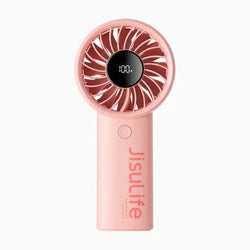 JisuLife Handheld Fan Life4 in pink with digital display for optimal cooling as a Corporate Gift Singapore.
