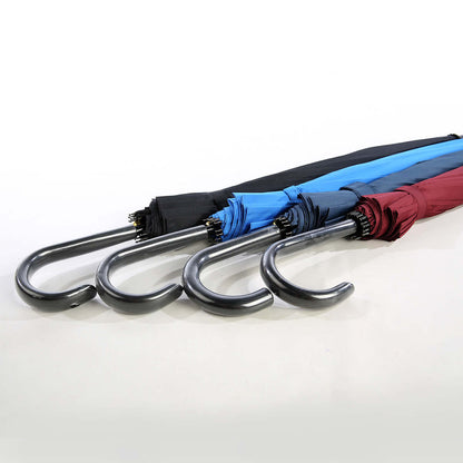 25'' Umbrella with 16 Panels in black, blue, and maroon colors displaying stylish designs and curved handles.