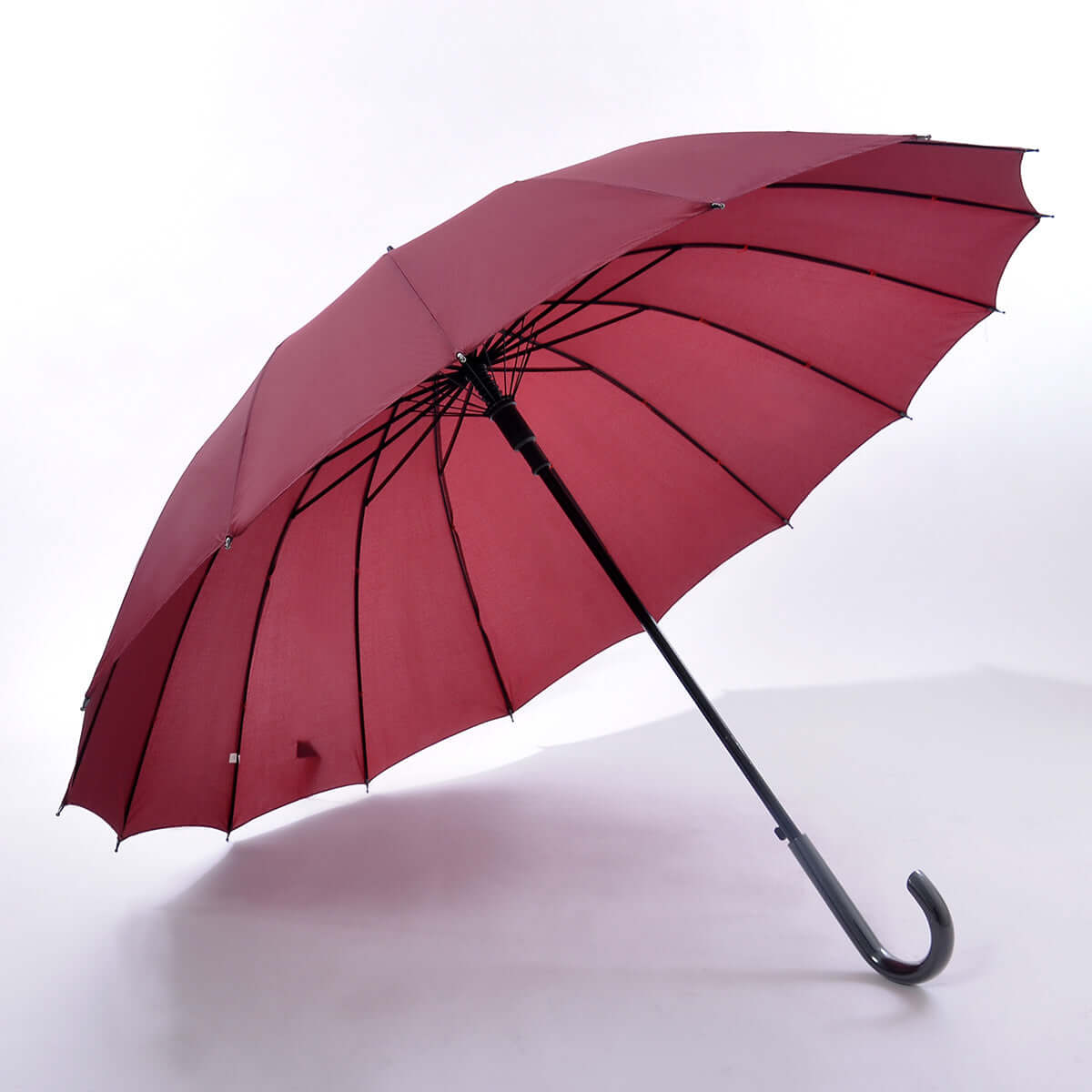 25'' Umbrella with 16 Panels in burgundy color, designed as a stylish and durable corporate gift, featuring sturdy ribs.