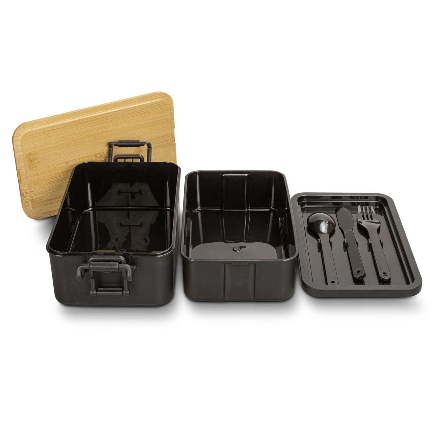 Luncheon Expandable Lunch Box with bamboo lid, utensils, and expandable layers for easy storage.