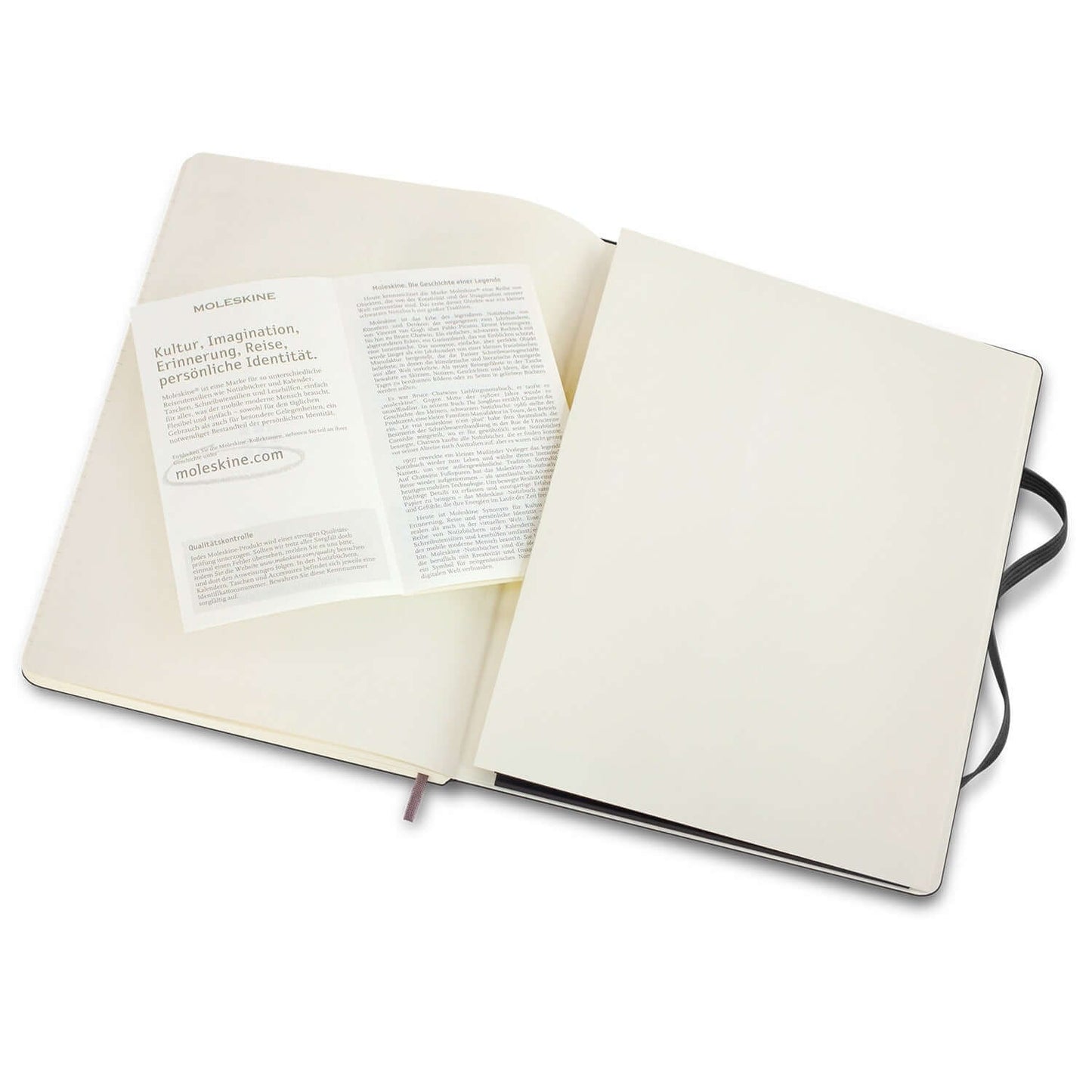 Inside view of Moleskine Classic Soft Cover Notebook - Extra Large showing expandable inner pocket.