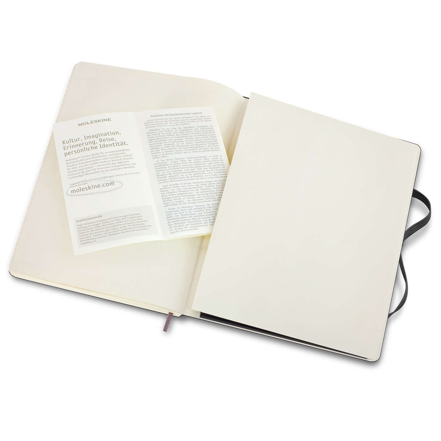 Inside view of Moleskine Classic Soft Cover Notebook - Extra Large showing expandable inner pocket.