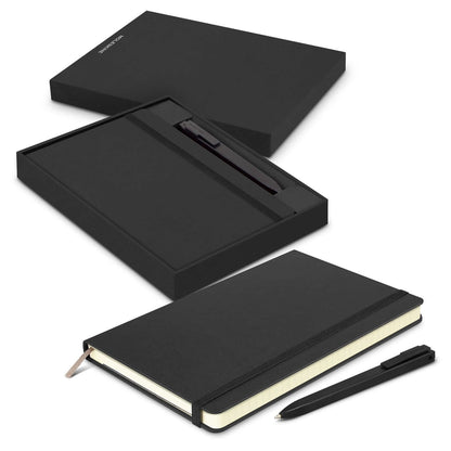 Moleskine Notebook and Pen Gift Set in a sleek black box with a classic notebook and pen.