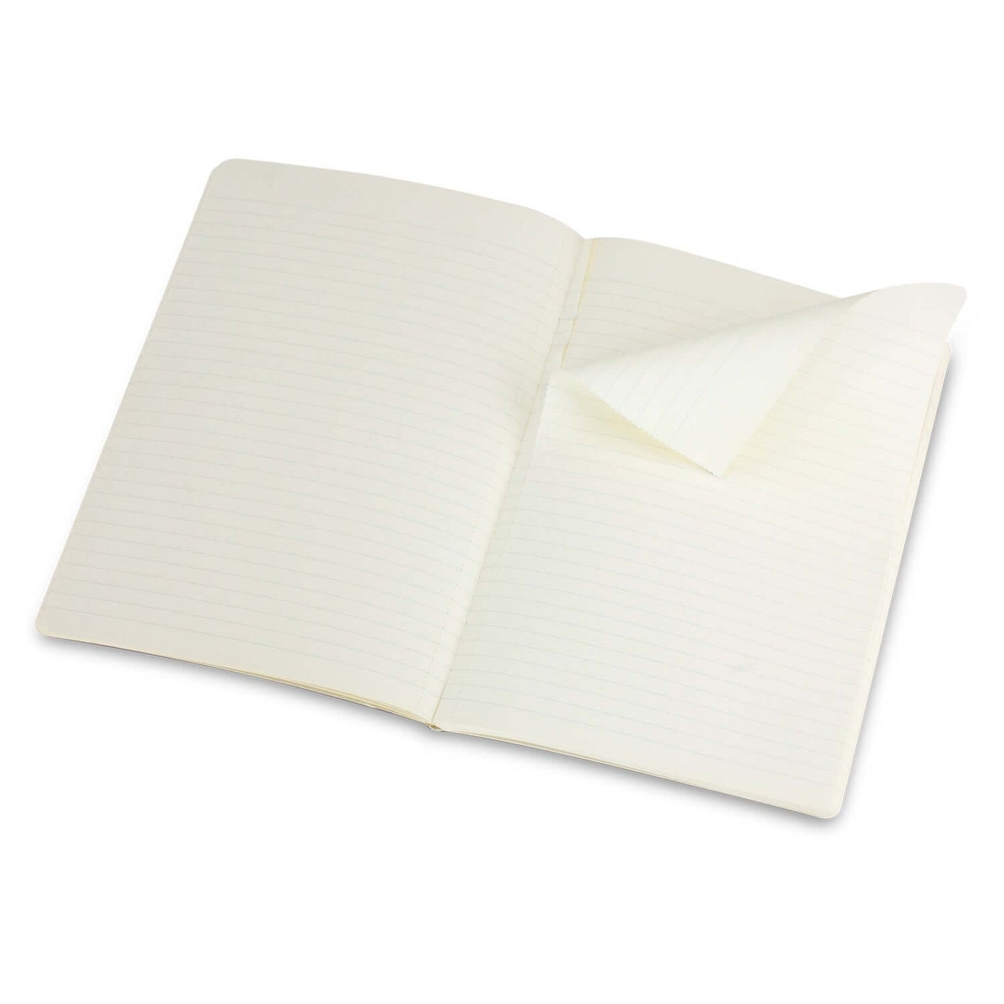 Moleskine Volant Journal - Large opened showing ivory-colored lined pages, ideal for writing notes.