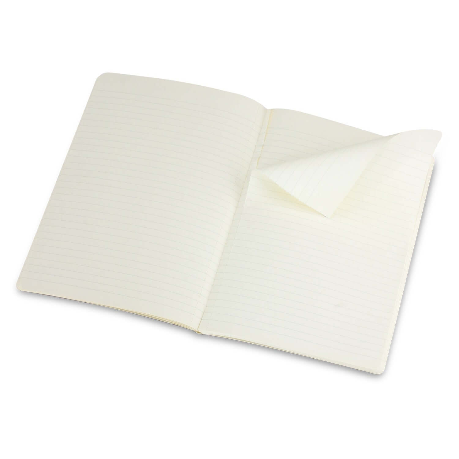 Moleskine Volant Journal - Large opened showing ivory-colored lined pages, ideal for writing notes.