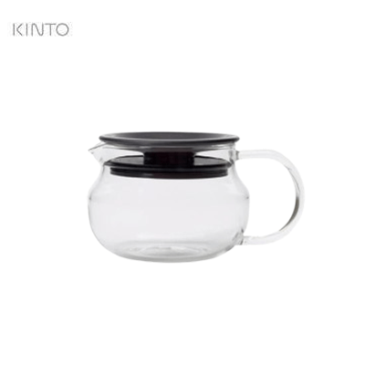 Kinto One Touch Teapot 280ML with black lid, heat-resistant glass, ideal for brewing tea, perfect corporate gift.