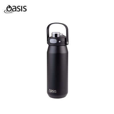 Oasis Ceramic Stainless Steel Triple Wall Capri Quick Release Drink Bottle 750ML in sleek black design