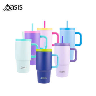 Oasis Stainless Steel Insulated Mini Commuter Travel Tumbler 700ML collection of colorful mugs with straws