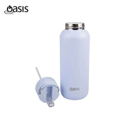 Oasis Stainless Steel Insulated Ceramic Moda Bottle 1L with lid and straw in light blue color