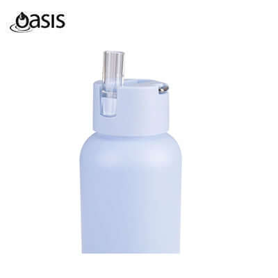Oasis Stainless Steel Insulated Ceramic Moda Bottle 1L in light blue color with straw lid.