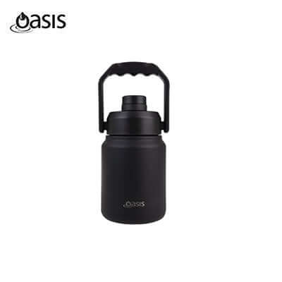Oasis Stainless Steel Insulated Thermal Mini Jug with Carry Handle 1.2L in sleek black design.