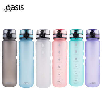 Oasis Tritan Motivation Bottle 1L in various colors, perfect corporate gift for hydration and motivation.