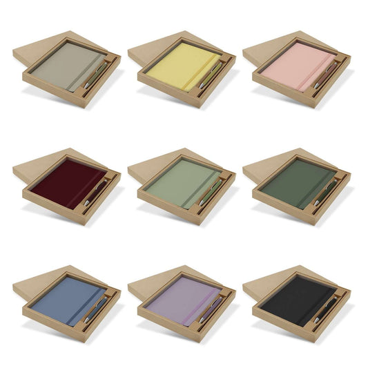 Omega Fashion Notebook and Pen Gift Set in assorted colors with retractable ballpoint pen.