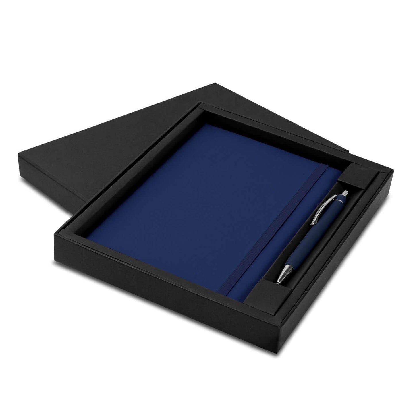 Omega Notebook and Pen Gift Set presented in a luxurious black box, perfect for corporate gifts.