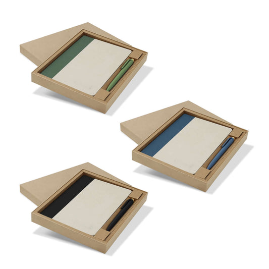 Paulo Notebook and Pen Gift Set displayed in eco-friendly packaging, ideal Corporate Gift for sustainability lovers.
