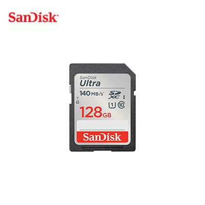 SanDisk Ultra SDXC 128GB UHS-I Card [SDSDUNB-128G-GN6IN] showing front view with capacity details.