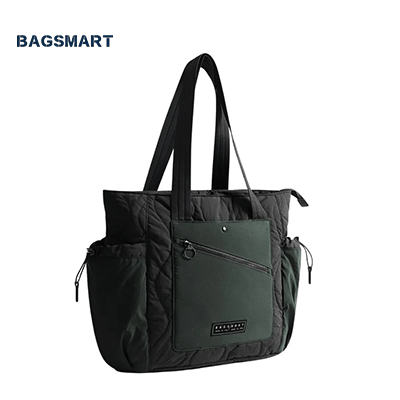 Bagsmart Vega Featherlight Tote Bag 23L in dark green with front zip pocket, ideal for daily use and as a corporate gift.