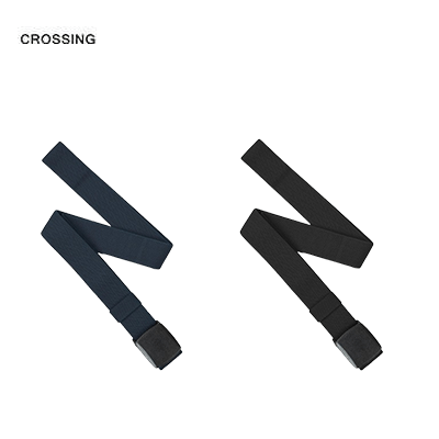 Crossing Travel Belt With Clip Buckle in navy and black, ideal for corporate gift and travel convenience.