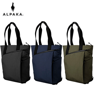 ALPAKA Flow Tote Pack available in black, navy, and olive green, perfect for corporate gifts.