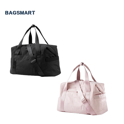 Bagsmart Zoraesque Duffel Bag in black and pink, ideal for travel and yoga, a perfect corporate gift.