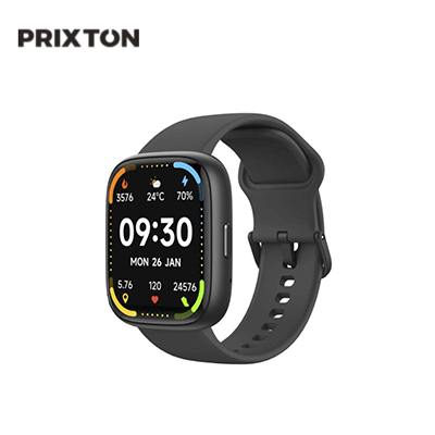 Prixton Alexa SWB29 Smartwatch displaying health metrics and time on a black strap.