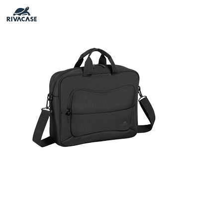 Rivacase Regel Top Loader Eco Laptop Bag 14" in black, designed for professionals, eco-friendly material.
