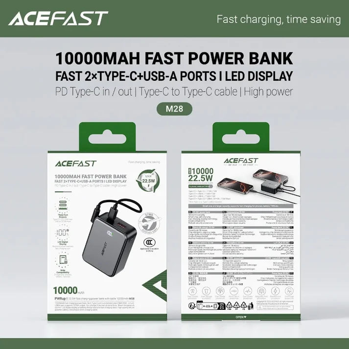 Acefast M28 10000mAh Power Bank 22.5W Fast Charging CCC Certified