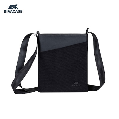 Rivacase Cardiff Canvas Crossbody Bag with adjustable strap in sleek black design.
