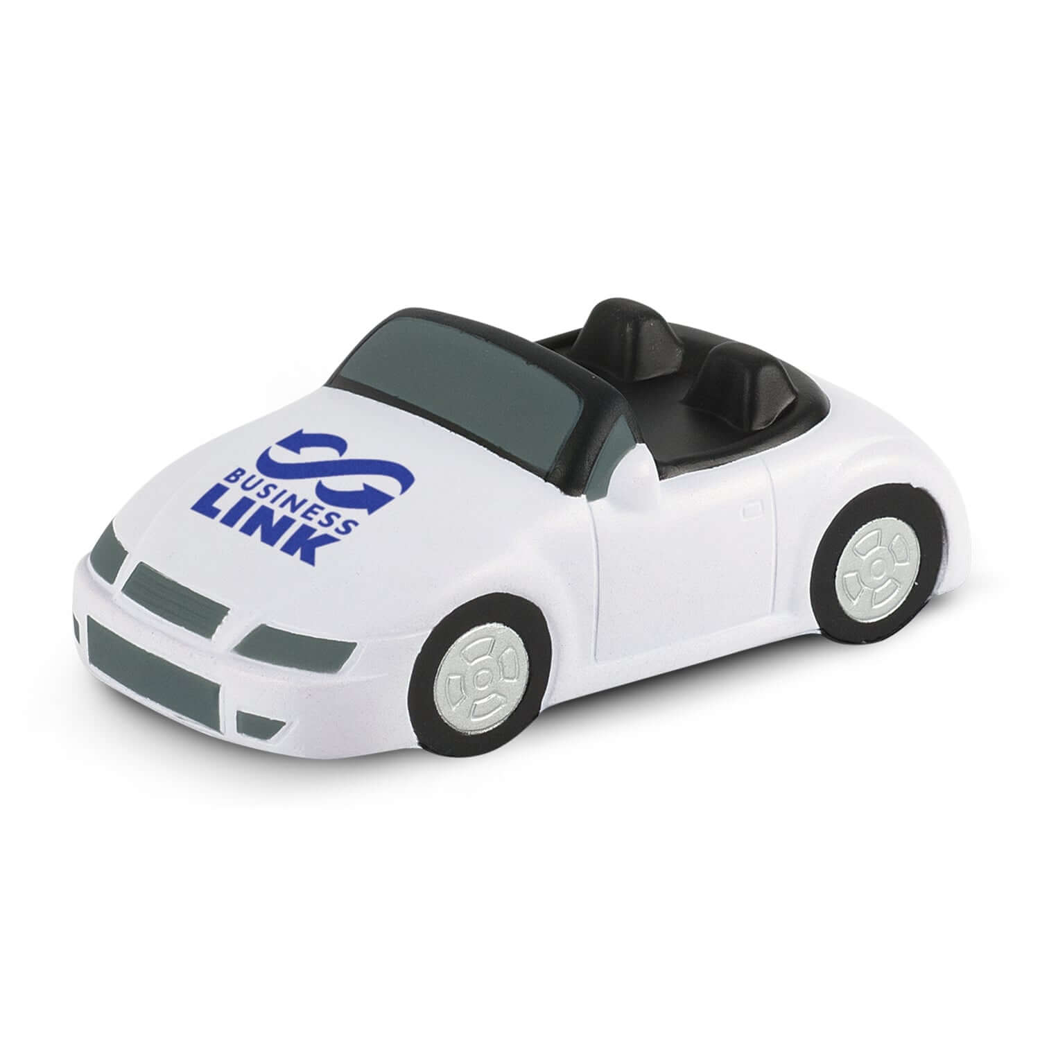Squeezable Stress Car with BUSINESS LINK logo, ideal corporate gift for stress relief.