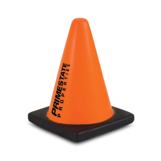 Squeezable Stress Road Cone corporate gift in vibrant orange and black color, ideal for stress relief.