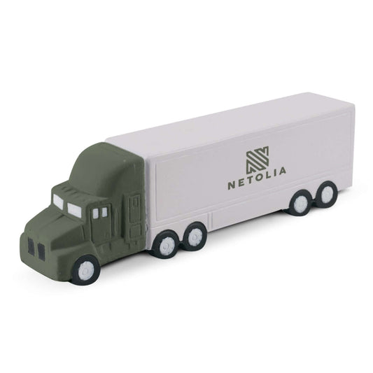 Stress Truck stress reliever in classic white and olive green, perfect as a corporate gift.