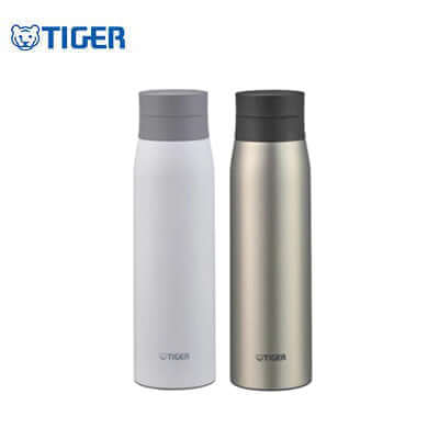 Tiger 600ml Ultra Light Anti Bacteria Stainless Steel Bottle MCY-K060 in white and silver.