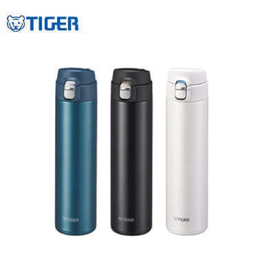 Tiger 600ml Ultra Light Stainless Steel Bottle in blue, black, and white, ideal for corporate gifts.