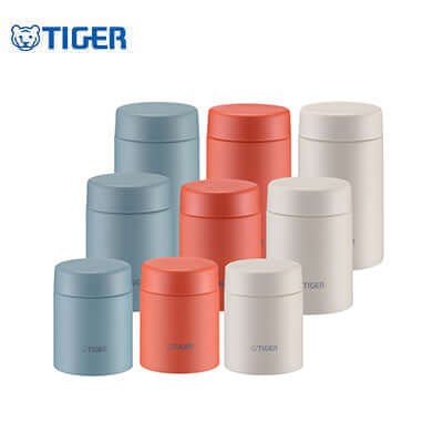 Tiger Stainless Steel Thermal Food Jar MKL-W collection in various colors and sizes for corporate gifts.