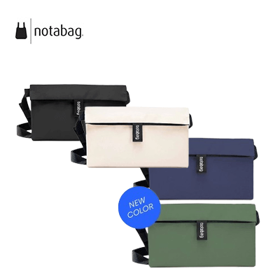 Notabag Crossbody Tote in four colors: black, cream, navy, and green with a label showcasing 'NEW COLOR'.